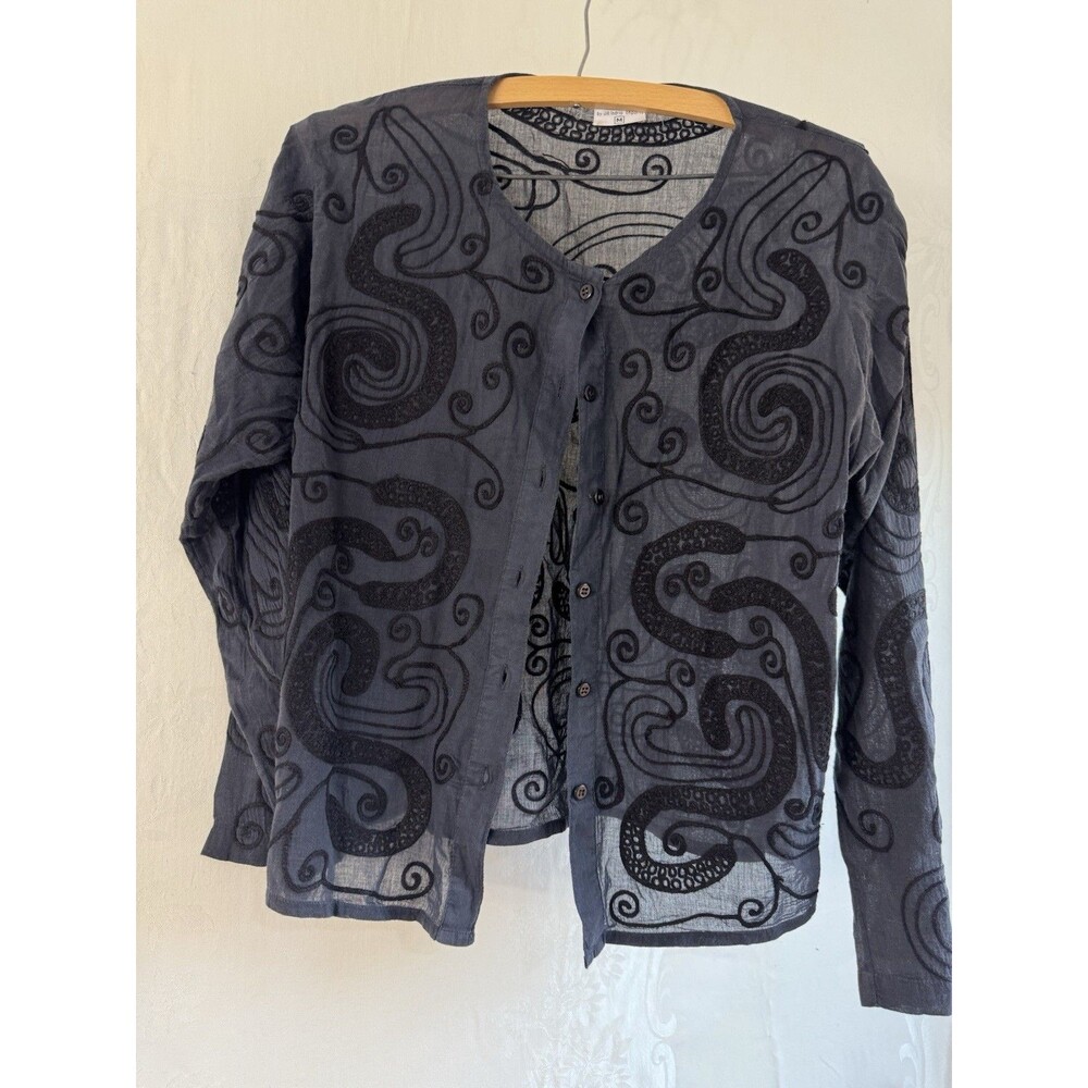 Serendipity by Jill Indrio Imports Medium Black Blouse Swirl Design 100% Cotton